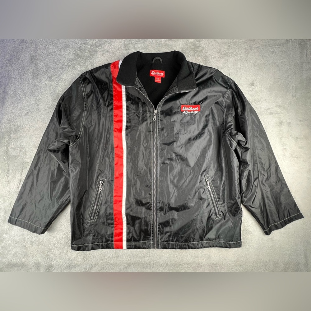 Edelbrock Racing Fleece Lined Sports Jacket Coat Adult 2XL Black Red Stripe HTF